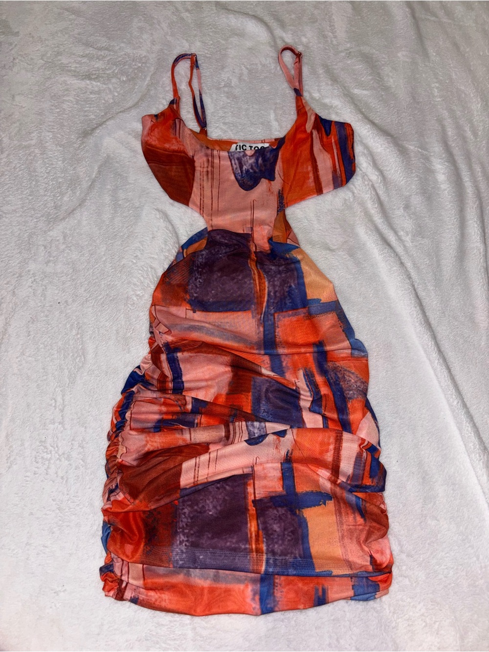 Colorblock Ruched Spaghetti Strap Dress - Orange & Blue
